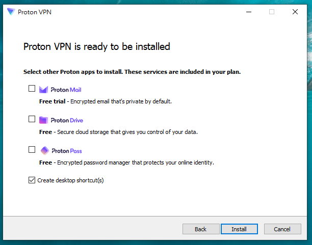 步驟 3 - 選擇是否安裝其他 Proton 應用